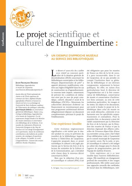 Le projet scientifique et culturel de l'Inguimbertine :