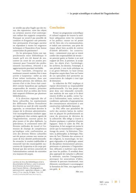 Le projet scientifique et culturel de l'Inguimbertine :