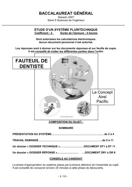 Fauteuil dentiste sujet - Sciences de l'Ingénieur