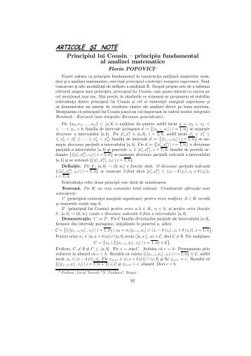 Principiul lui Cousin â principiu fundamental al analizei matematice