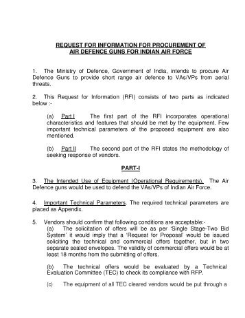 REQUEST FOR INFORMATION FOR PROCUREMENT OF AIR ...