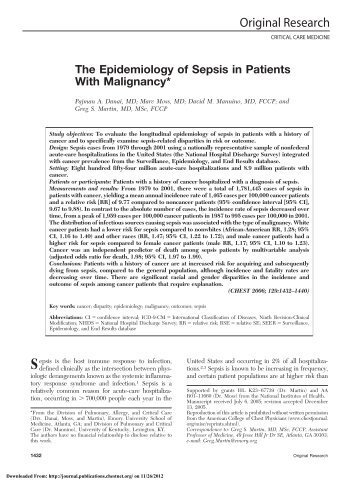 The Epidemiology of Sepsis in Patients With Malignancy