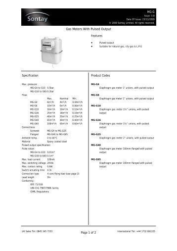 Gas Meters With Pulsed Output - Sontay