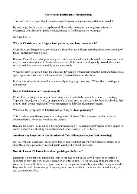Clostridium perfringens food poisoning This leaflet is to tell you