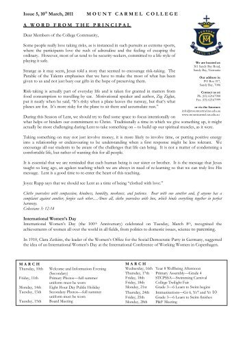 Bulletin, Issue 5, 2011 - Mount Carmel College