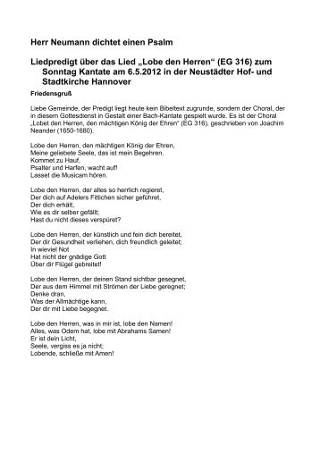 „Lobe den Herren“ (EG 316) - Neustädter Hof
