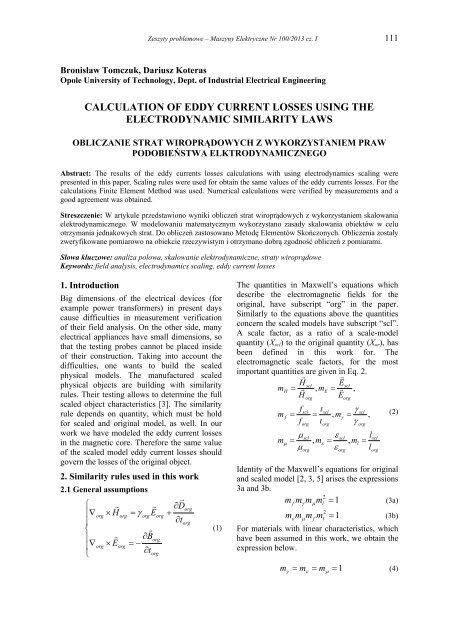 calculation of eddy current losses using the electrodynamic ... - Komel