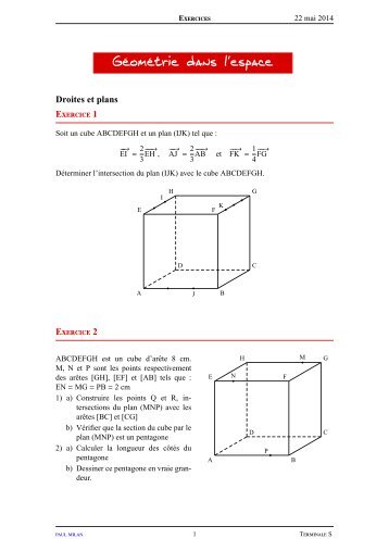 Droites et plan. GÃ©omÃ©trie vectorielle. Produit ... - Lyceedadultes.fr