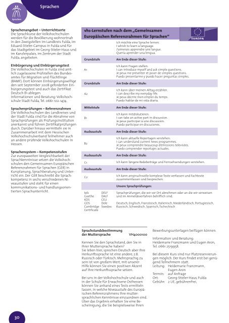 vhs - Programmheft der Stadt Fulda - 1. Semester 2014