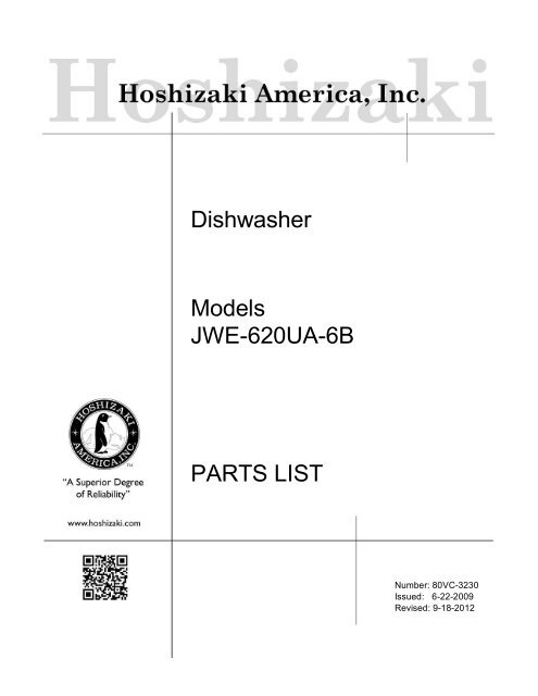 Dishwasher Models JWE-620UA-6B PARTS LIST - Hoshizaki ...