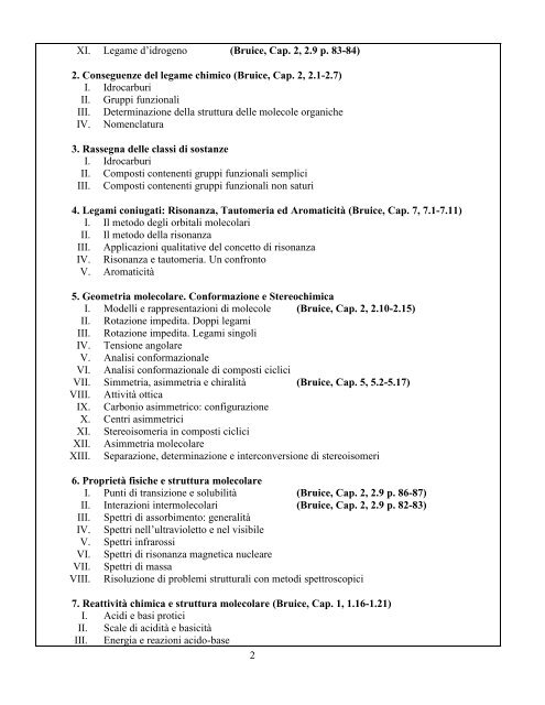 Programma di Chimica Organica - Università degli Studi di Bari