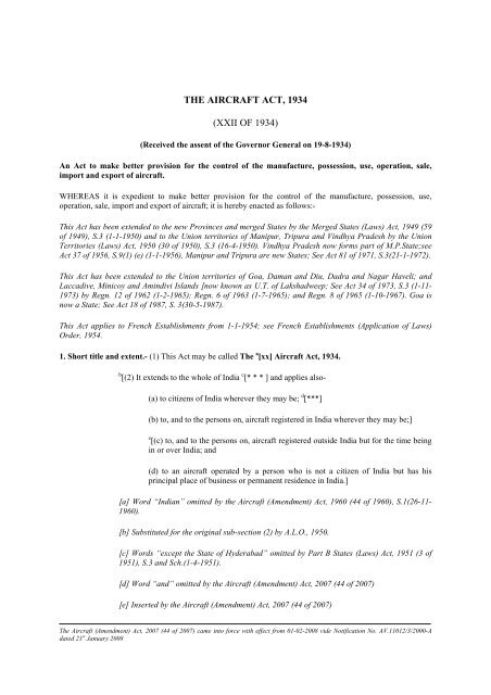 the aircraft act, 1934 - Directorate General of Civil Aviation