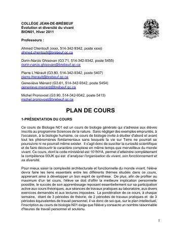 Plan de cours - Site de Michel Pronovost