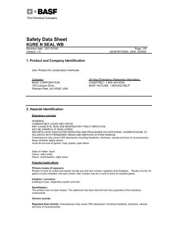 BASF Kure N Seal WB MSDS - Brock White