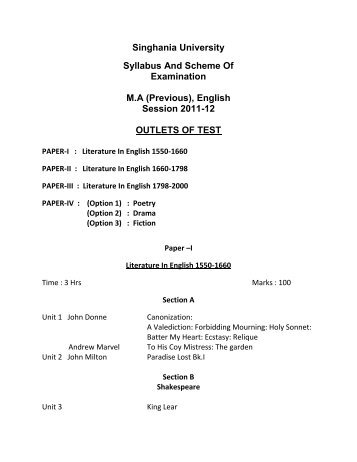 Syllabus M.A. English - Singhania University