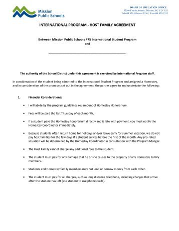 host family agreement - International Student Program - Mission ...