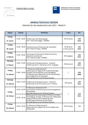 ANWALTSSCHULE BOZEN - Ordine degli Avvocati di Bolzano