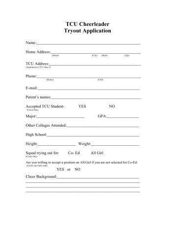 TCU Cheerleader Tryout Application - Netitor