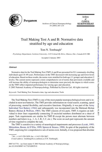 Trail Making Test A and B: Normative data stratified by age and ...