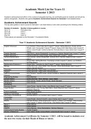 Academic Merit List for Years 11 Semester 1 2013
