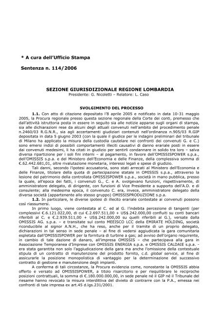 Sentenza n. 114/2006 del 22 febbraio 2006 - Sezione - Corte dei Conti