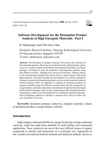 Software Development for the Detonation Product Analysis of High ...