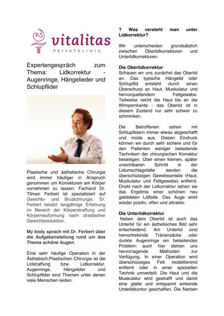 Lidkorrektur - Privatklinik Vitalitas