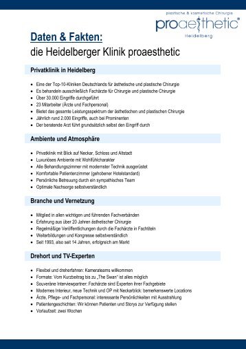 Daten & Fakten: die Heidelberger Klinik proaesthetic