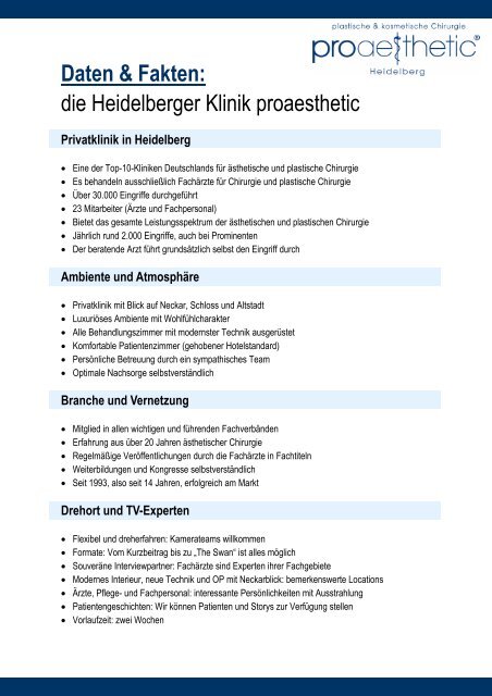 Daten & Fakten: die Heidelberger Klinik proaesthetic