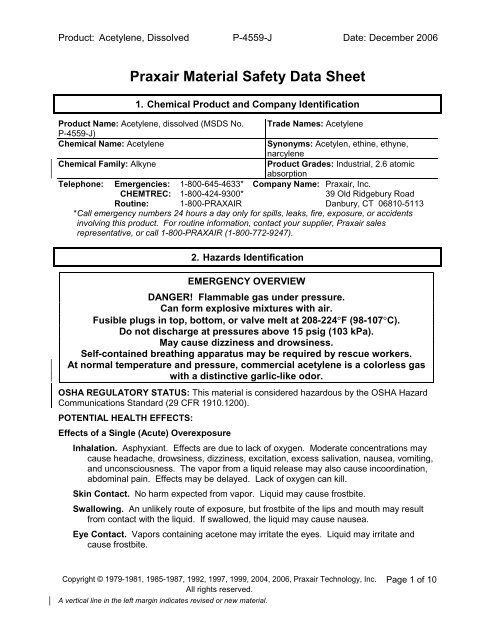 Praxair Material Safety Data Sheet - GE Industrial Systems