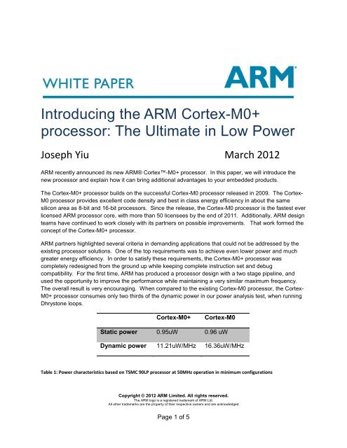 Introducing the ARM Cortex-M0+ processor: The Ultimate in Low ...