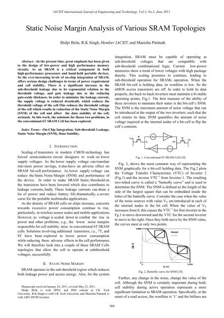 Static Noise Margin Analysis of Various SRAM Topologies - IJET