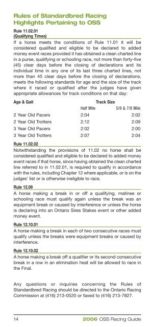 2006 - Ontario Sires Stakes