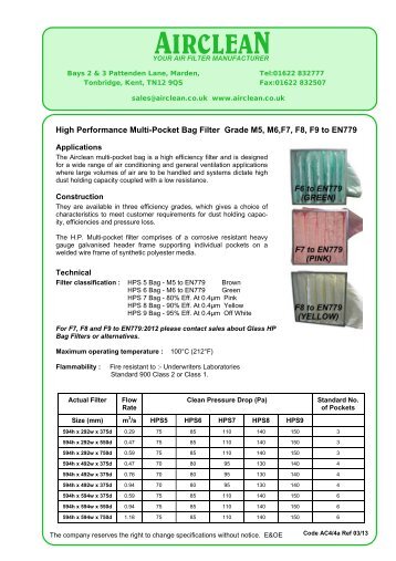 to read the Airclean High Performance Bag Filter Data Sheet.