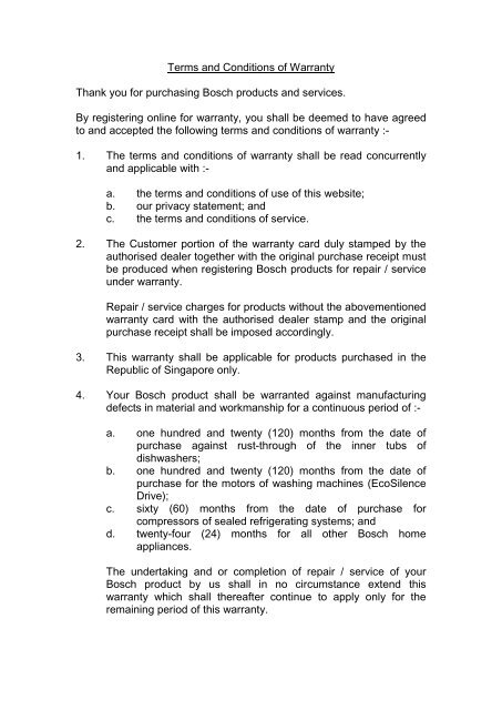 bosch dishwasher warranty repair