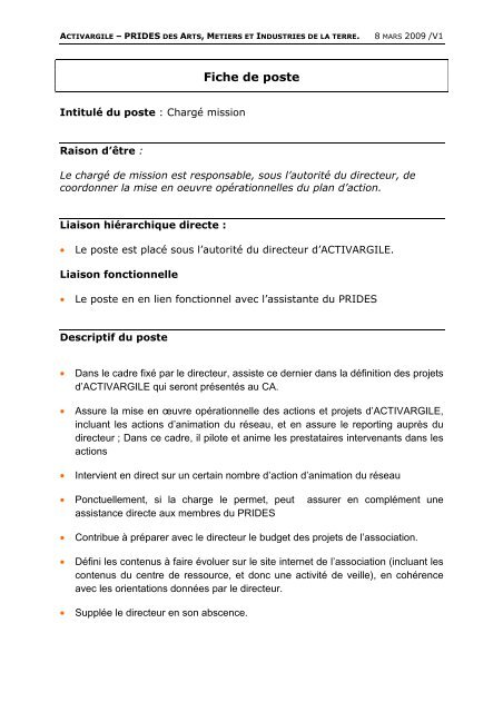 Fiche de poste charge de mission - France Clusters