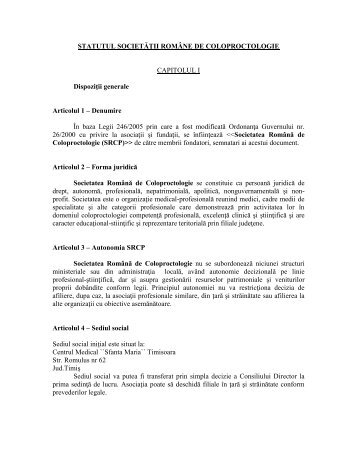 STATUTUL SOCIETATII ROMANE DE CHIRURGIE COLO RECTALA