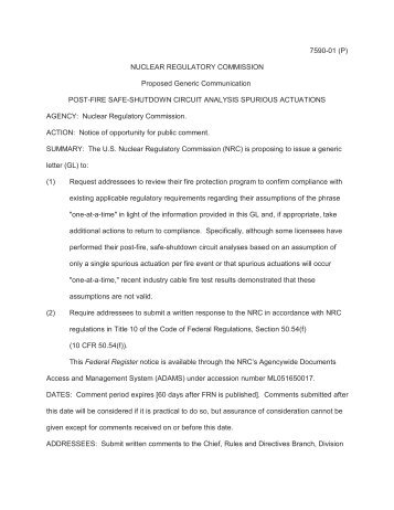 NUCLEAR REGULATORY COMMISSION Proposed Generic ...