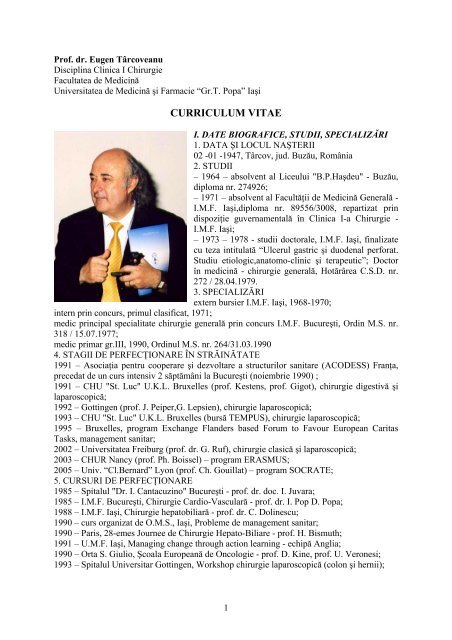 curriculum vitae - Universitatea de Medicina si Farmacie &quot;Gr.T. Popa  ...