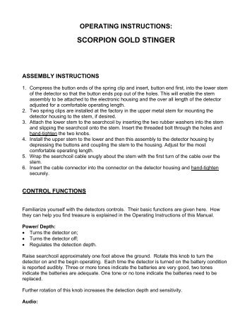 operating instructions: scorpion gold stinger - Garrett