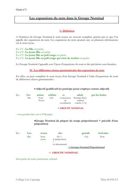 Exemple De Groupe Nominal PrÃ©positionnel  doniemas