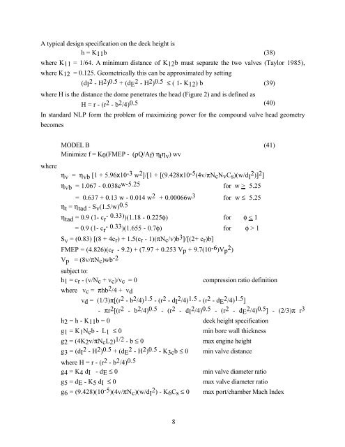 Optimal Engine Design Using Nonlinear Programming and the ...