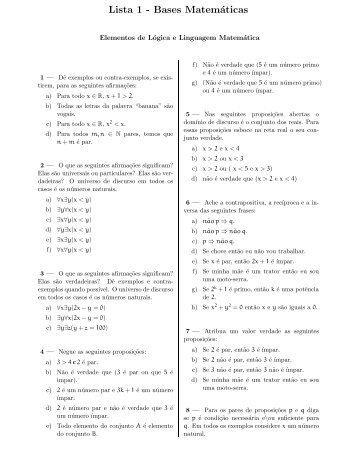 Lista 1 - Bases MatemÃ¡ticas