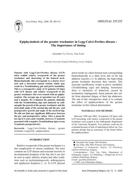 Epiphysiodesis of the greater trochanter in Legg-CalvÃ©-Perthes ...