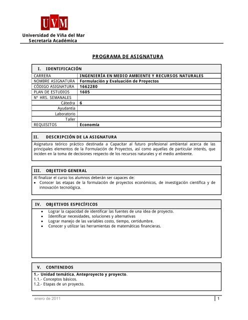 Formulacion y evaluacion de proyectos.pdf - Universidad de ViÃ±a ...