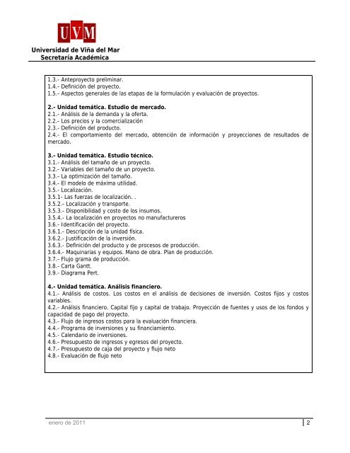 Formulacion y evaluacion de proyectos.pdf - Universidad de ViÃ±a ...