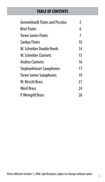 TABLE OF CONTENTS Gemeinhardt Flutes and Piccolos 2 Brio ...