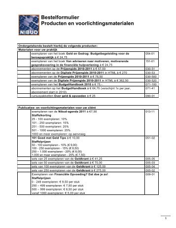 Bestelformulier Voorlichtingsmaterialen pdf - Nibud