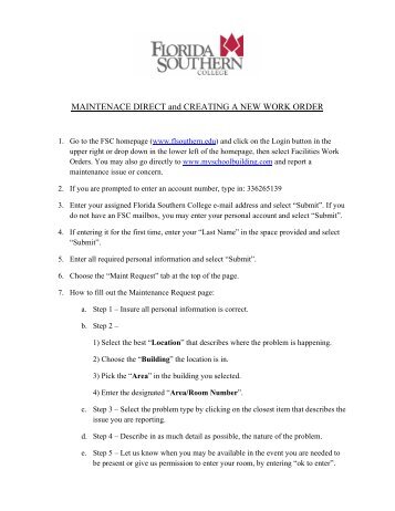 Maintenance Direct instructions - Florida Southern College