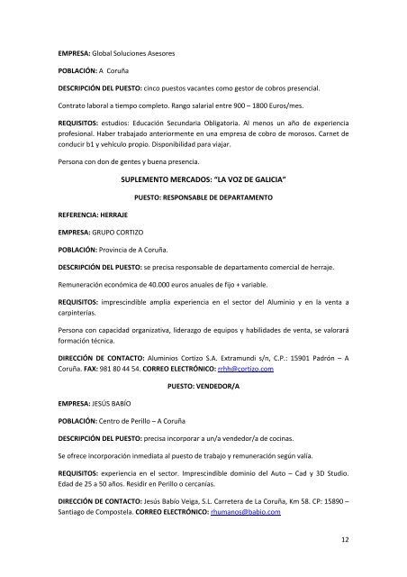 ofertas de empleo ayuntamiento de a coruña - Concello de Bergondo